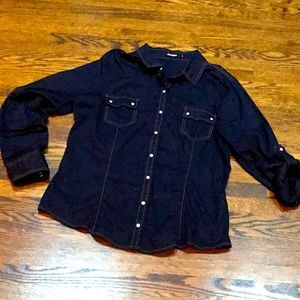 Denim Style Shirt w/ Faux Suede Patches